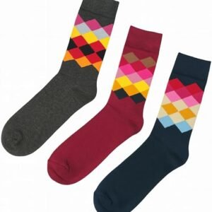 Multi-Colored Crystal Crew Socks – 3 Pairs | Fun Patterned Cotton Socks for Men & Women | Breathable, Soft, & Stylish | Size 9-11 | Everyday Comfort & Gift Ready