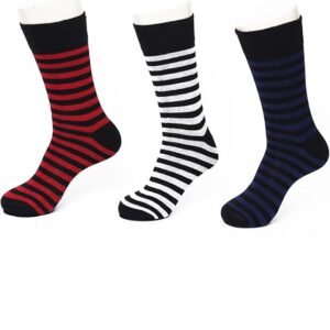 Men's Crew Socks – One Color Thick Striped Design, 3 Pairs Pack – Soft Cotton Blend, Breathable & Durable, Size US 6–12